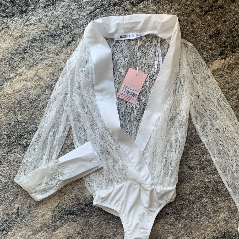 NWT Missguided Sheer Tuxedo Bodysuit
